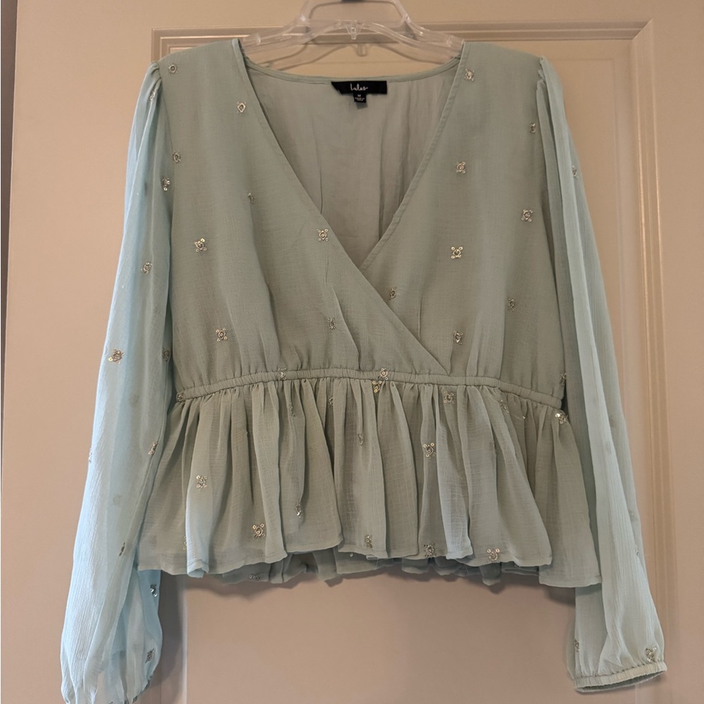 Lulu's Mint Green Embellished Peplum Top